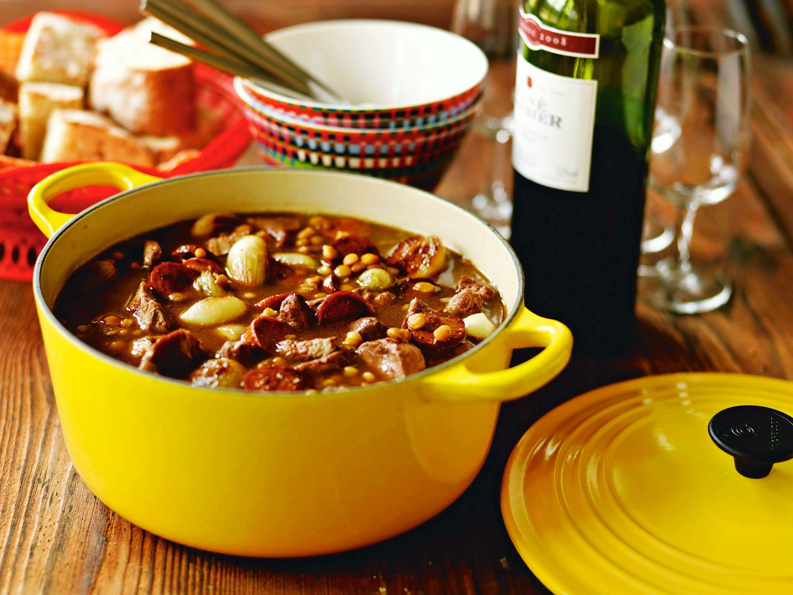 Svinegryte med chorizo og linser